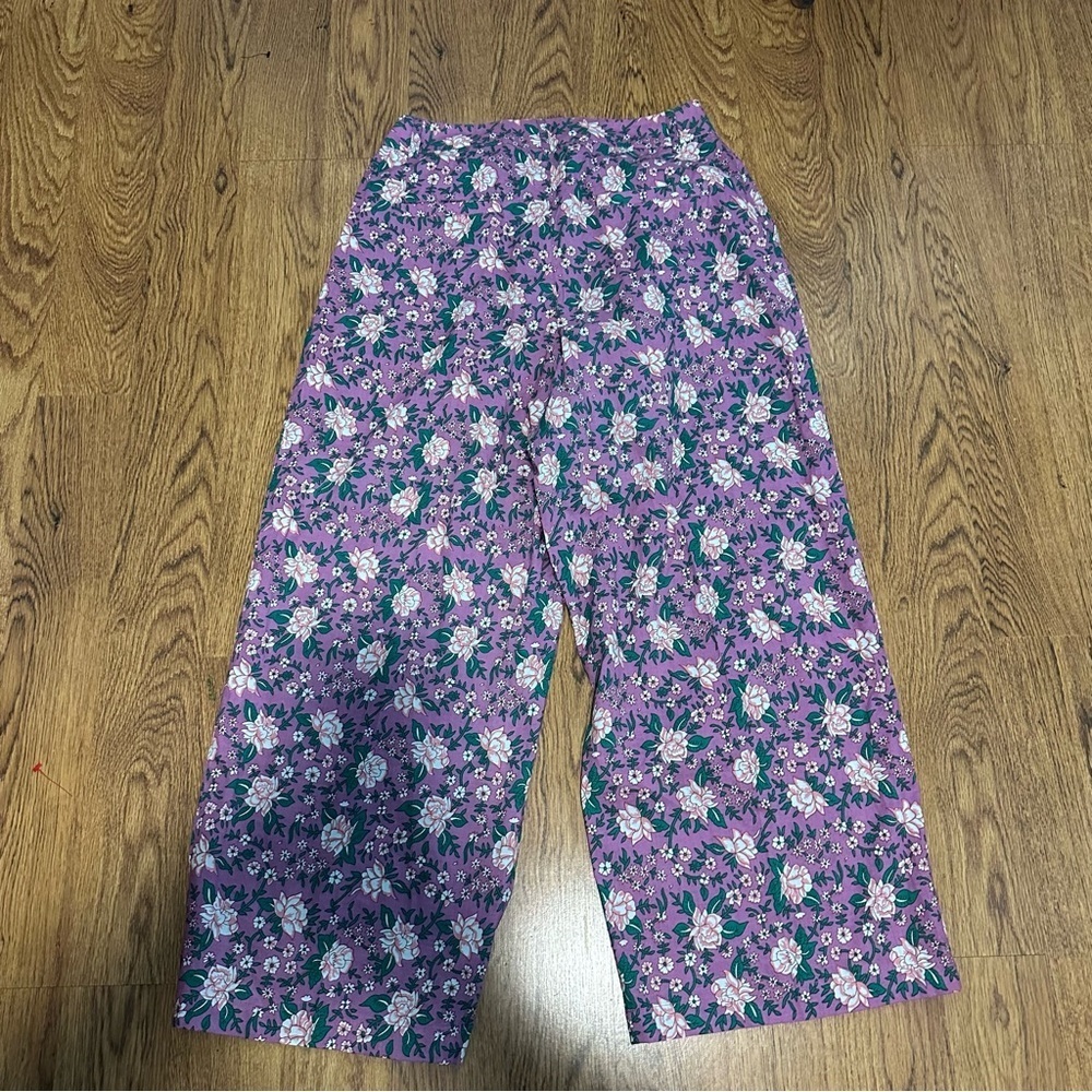 Mille Floral Purple Bottoms pants size large NWT wide leg light cotton - Picture 6 of 7